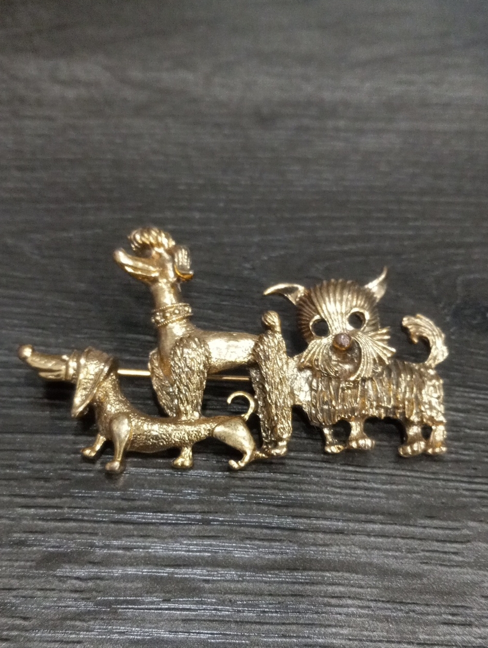 Multiple Dog Brooch Pin - Decorative Pets Accessory Gold Tone